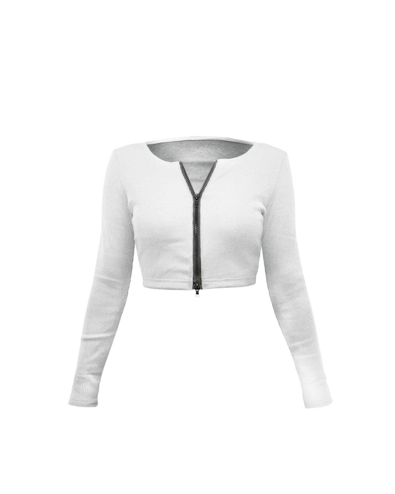 Double Zip Crop Sweater - White